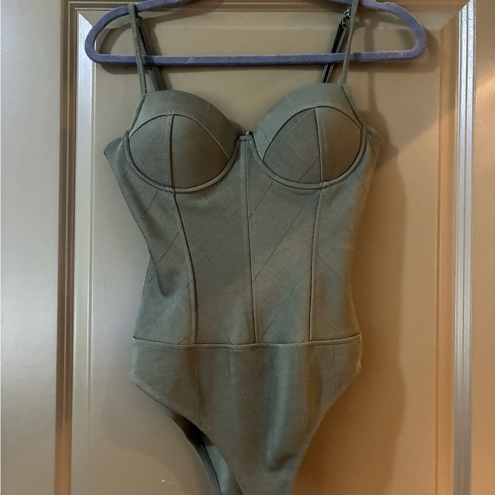 Structured Bustier Bodysuit in Olive Green